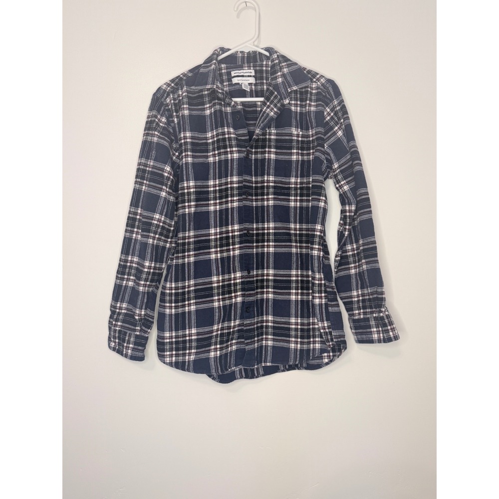 Men's Regular Fit Flannel Plaid Shirt Navy Blue Small [Excellent]